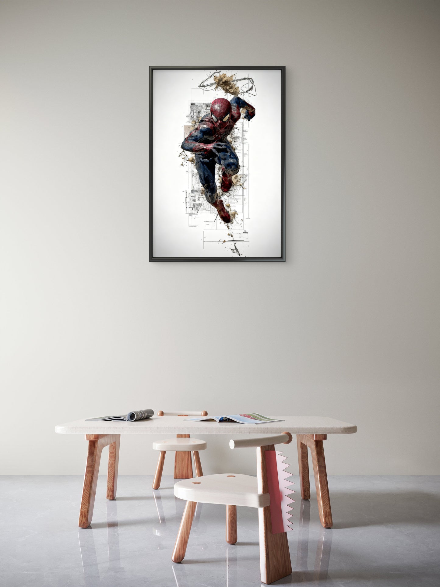 This dynamic piece of Spider-Man-Premium-Kids & Whimsical-3D Textured Wall Art | UV Embossed Canvas Wall Frame for Kids room