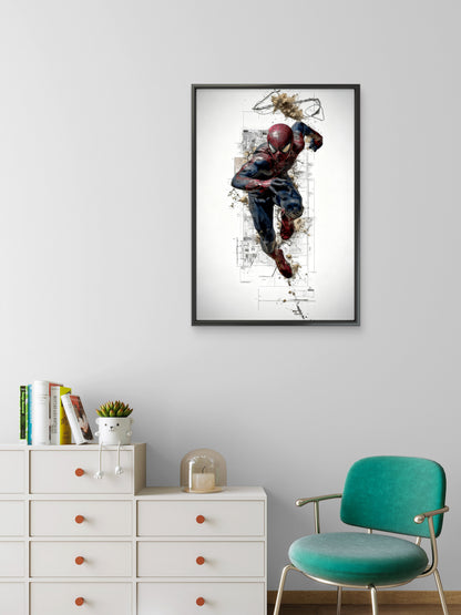 This dynamic piece of Spider-Man-Premium-Kids & Whimsical-3D Textured Wall Art | UV Embossed Canvas Wall Frame for Kids room