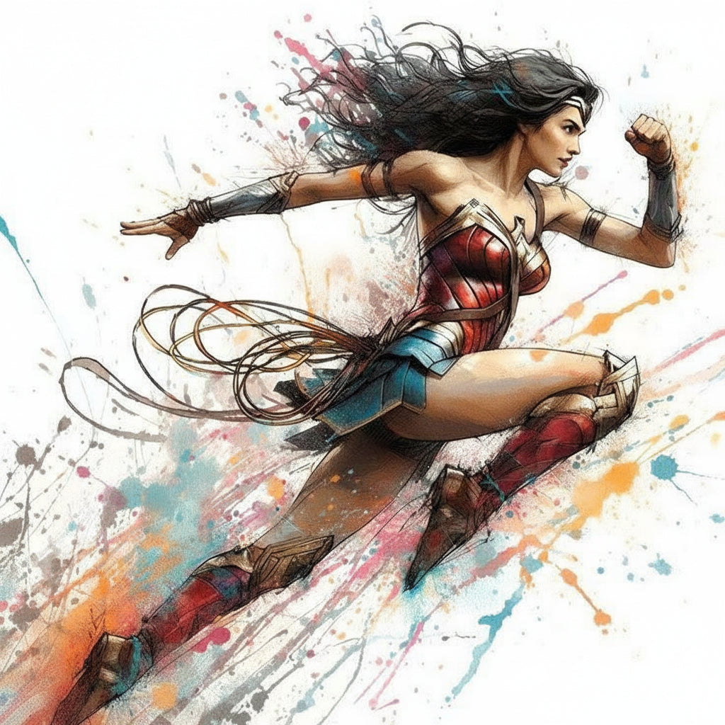 This dynamic Wonder Woman-Premium-Kids & Whimsical-3D Textured Wall Art | UV Embossed Canvas Wall Frame for Kids room