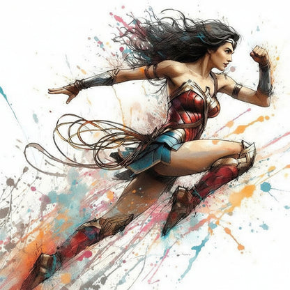 This dynamic Wonder Woman-Premium-Kids & Whimsical-3D Textured Wall Art | UV Embossed Canvas Wall Frame for Kids room