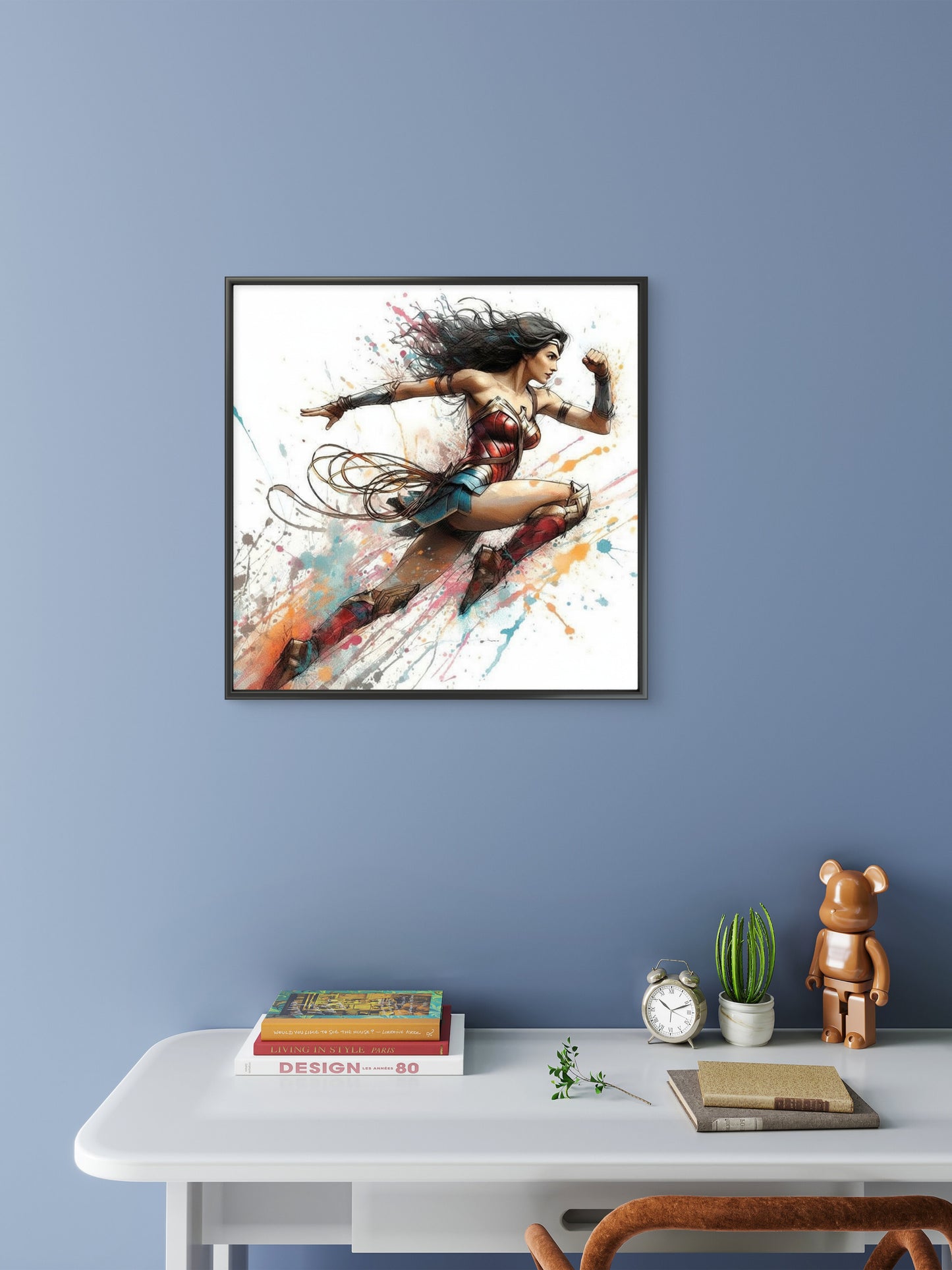 This dynamic Wonder Woman-Premium-Kids & Whimsical-3D Textured Wall Art | UV Embossed Canvas Wall Frame for Kids room