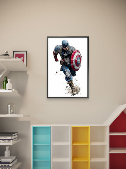 This gritty, high-action sketch of Captain America-Luxury-Kids & Whimsical-3D Textured Wall Art | UV Embossed Canvas Wall Frame for Kids room