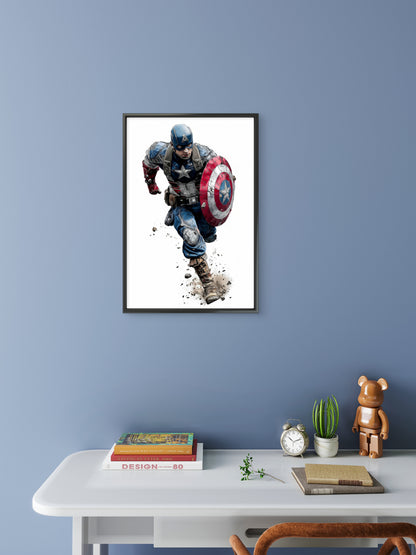 This gritty, high-action sketch of Captain America-Luxury-Kids & Whimsical-3D Textured Wall Art | UV Embossed Canvas Wall Frame for Kids room