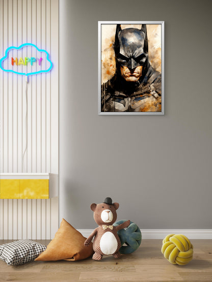 This intense watercolor of Batman-Premium-Kids & Whimsical-3D Textured Wall Art | UV Embossed Canvas Wall Frame for Kids room