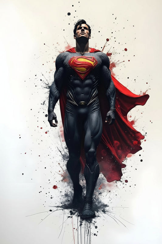 This powerful splash portrait of Superman-Luxury-Kids & Whimsical-3D Textured Wall Art | UV Embossed Canvas Wall Frame for Kids room
