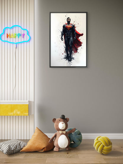 This powerful splash portrait of Superman-Luxury-Kids & Whimsical-3D Textured Wall Art | UV Embossed Canvas Wall Frame for Kids room