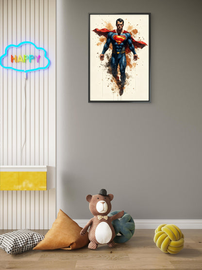 This powerful, abstract-style portrait of Wonderman-Premium-Kids & Whimsical-3D Textured Wall Art | UV Embossed Canvas Wall Frame for Kids room