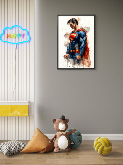 This powerful Superman captures a mood-Luxury-Kids & Whimsical-3D Textured Wall Art | UV Embossed Canvas Wall Frame for Kids room