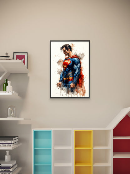 This powerful Superman captures a mood-Luxury-Kids & Whimsical-3D Textured Wall Art | UV Embossed Canvas Wall Frame for Kids room