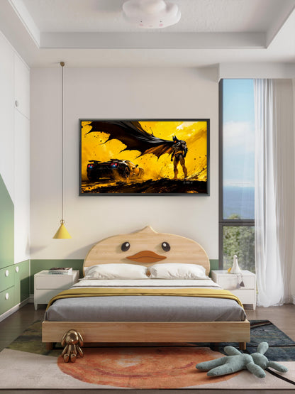 This striking high-contrast  of Batman-Luxury-Kids & Whimsical-3D Textured Wall Art | UV Embossed Canvas Wall Frame for Kids room