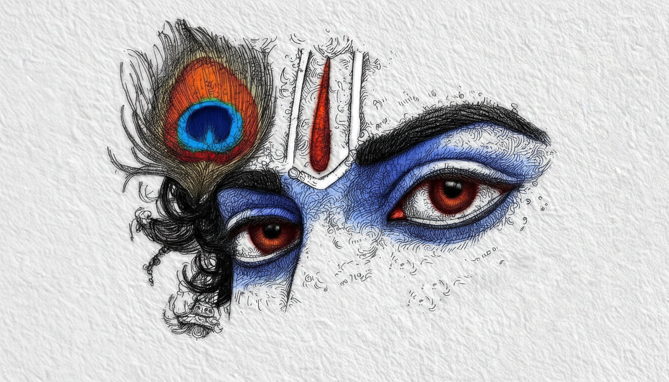 Lord Krishna digital eye art-Luxurious-Spiritual & Mindful 3D Textured Wall Art | UV Printed Embossed Canvas Wall Frame for Prayer room ,Meditation Space
