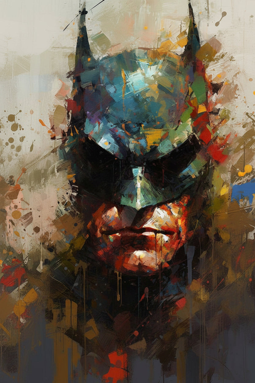 This vibrant, abstract palette-knife of Batman-Premium-Kids & Whimsical-3D Textured Wall Art | UV Embossed Canvas Wall Frame for Kids room
