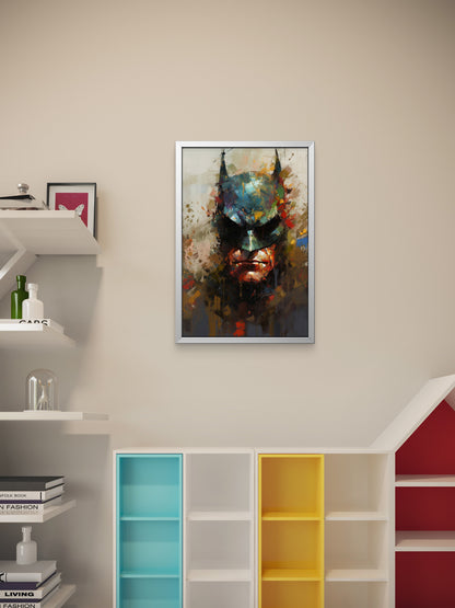 This vibrant, abstract palette-knife of Batman-Premium-Kids & Whimsical-3D Textured Wall Art | UV Embossed Canvas Wall Frame for Kids room