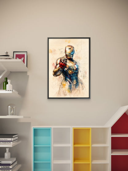 This visually striking artwork of Iron Man-Luxury-Kids & Whimsical-3D Textured Wall Art | UV Embossed Canvas Wall Frame for Kids room