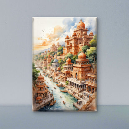 Traditional Indian Ghat-Luxurious-Indian Culture &  Folk Art 3D Textured Wall Art | UV Printed Embossed Canvas Wall Frame for Home Decor,living Room