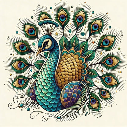 Traditional Indian Peacock-Luxurious-Wildlife & Animals-3D Textured Wall Art | UV Embossed Canvas Wall Frame for Home decor