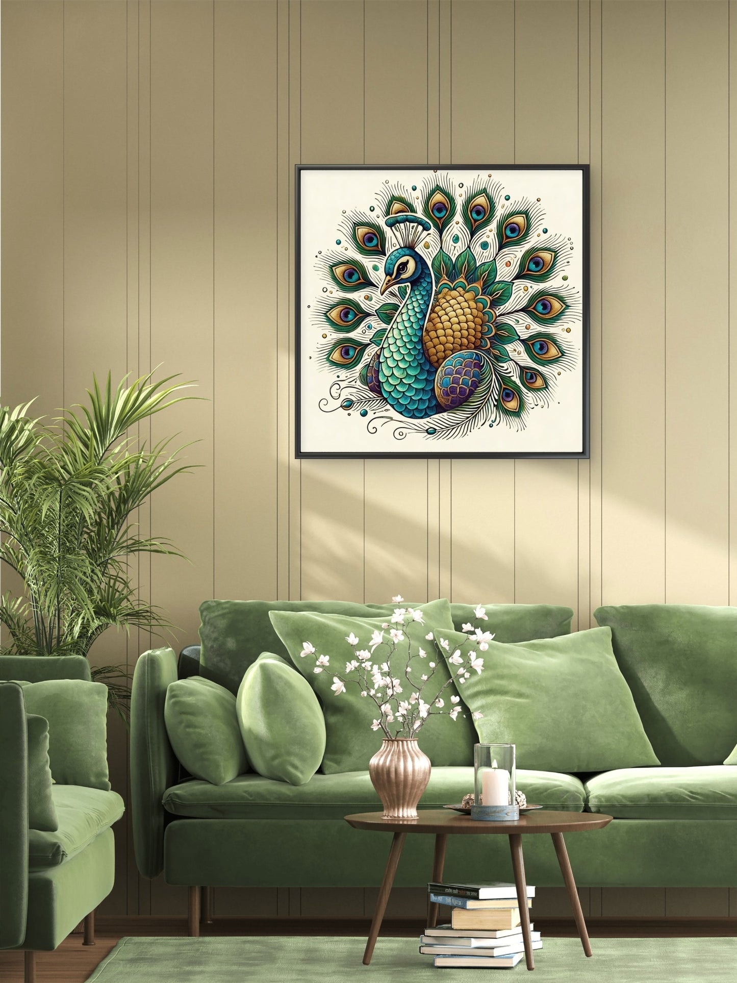 Traditional Indian Peacock-Luxurious-Wildlife & Animals-3D Textured Wall Art | UV Embossed Canvas Wall Frame for Home decor