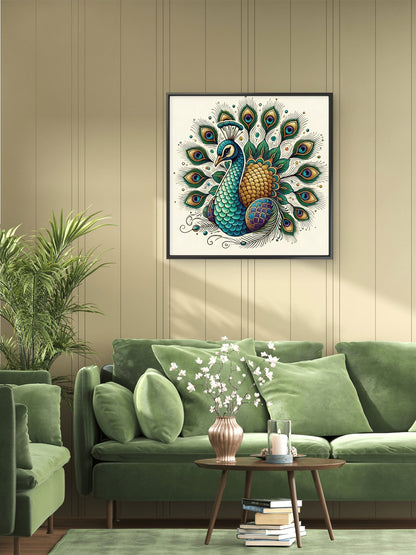 Traditional Indian Peacock-Luxurious-Wildlife & Animals-3D Textured Wall Art | UV Embossed Canvas Wall Frame for Home decor