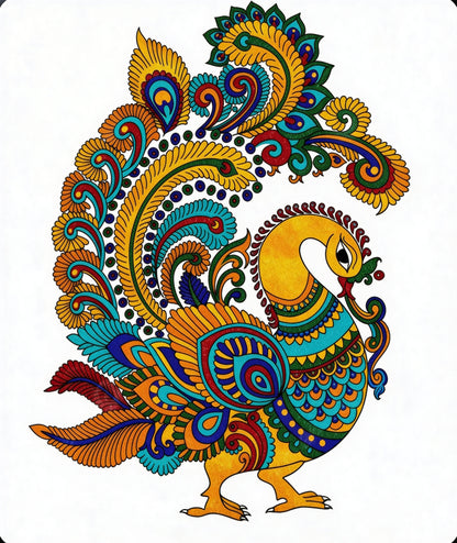 Traditional Indian Peacock Motif-Luxurious-Indian Culture &  Folk Art 3D Textured Wall Art | UV Printed Embossed Canvas Wall Frame for Home Decor,living Room