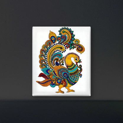 Traditional Indian Peacock Motif-Luxurious-Indian Culture &  Folk Art 3D Textured Wall Art | UV Printed Embossed Canvas Wall Frame for Home Decor,living Room