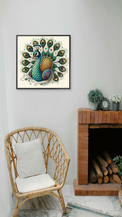 Traditional Indian Peacock-Luxurious-Wildlife & Animals-3D Textured Wall Art | UV Embossed Canvas Wall Frame for Home decor