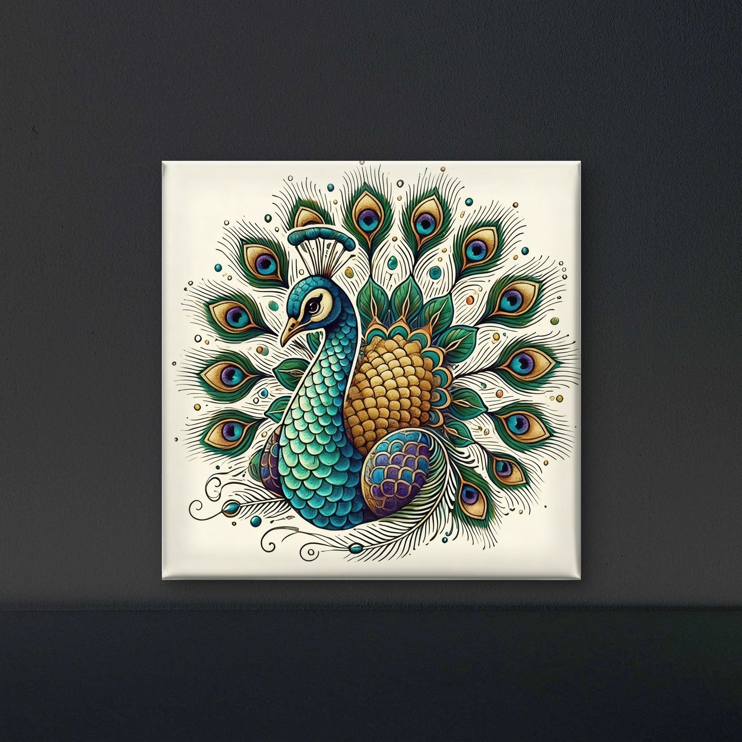 Traditional Indian Peacock-Luxurious-Wildlife & Animals-3D Textured Wall Art | UV Embossed Canvas Wall Frame for Home decor