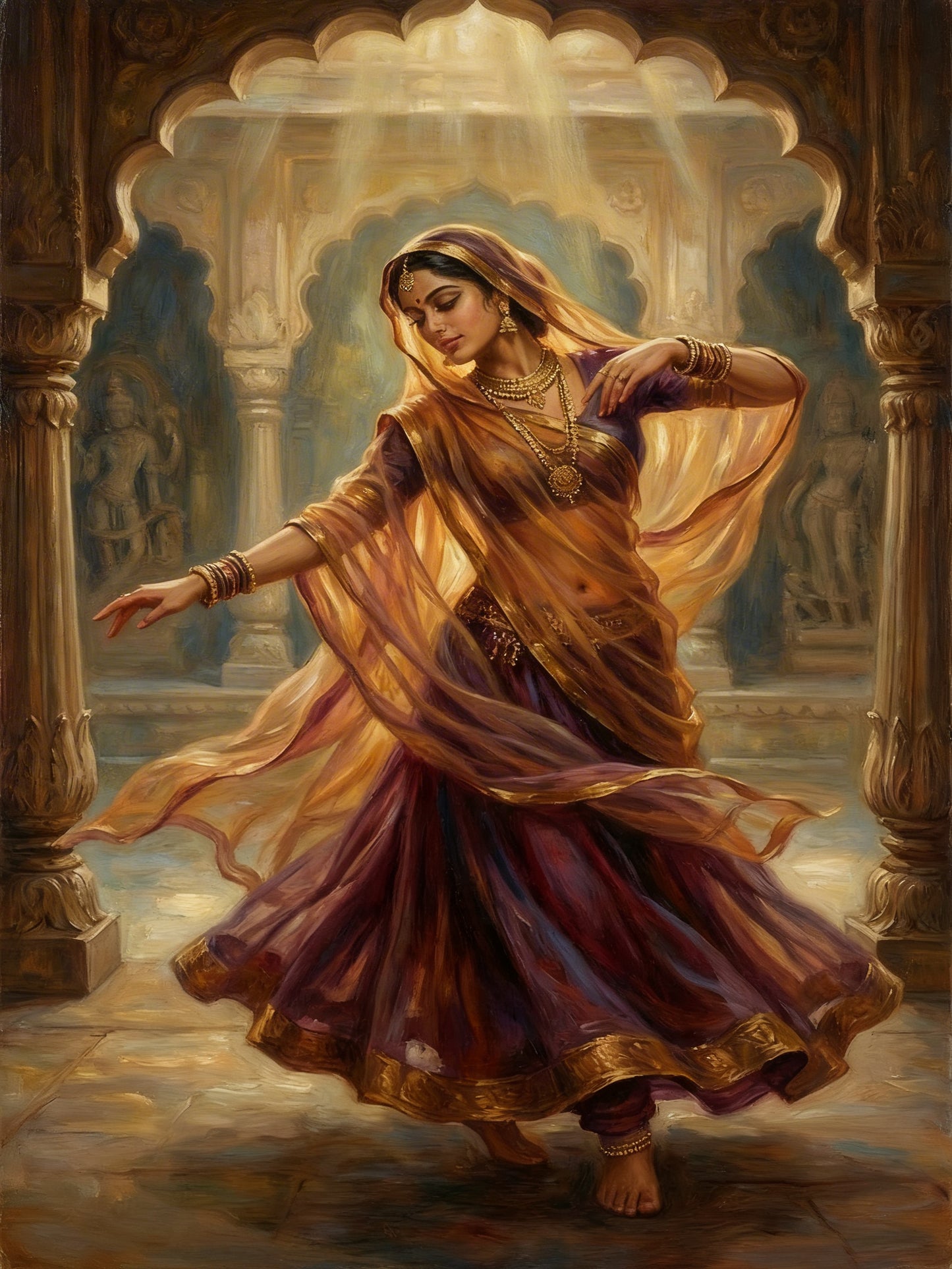 Traditional Kathak Dancer-Luxurious-Indian Culture &  Folk Art 3D Textured Wall Art | UV Printed Embossed Canvas Wall Frame for Home Decor,living Room