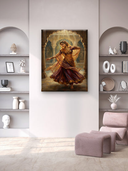 Traditional Kathak Dancer-Luxurious-Indian Culture &  Folk Art 3D Textured Wall Art | UV Printed Embossed Canvas Wall Frame for Home Decor,living Room