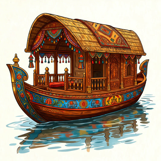 Traditional Kerala Houseboat Mural-Luxurious-Indian Culture &  Folk Art 3D Textured Wall Art | UV Printed Embossed Canvas Wall Frame for Home Decor,living Room