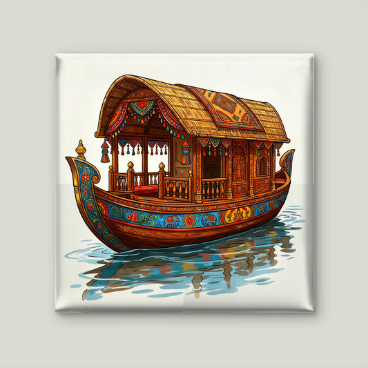 Traditional Kerala Houseboat Mural-Luxurious-Indian Culture &  Folk Art 3D Textured Wall Art | UV Printed Embossed Canvas Wall Frame for Home Decor,living Room