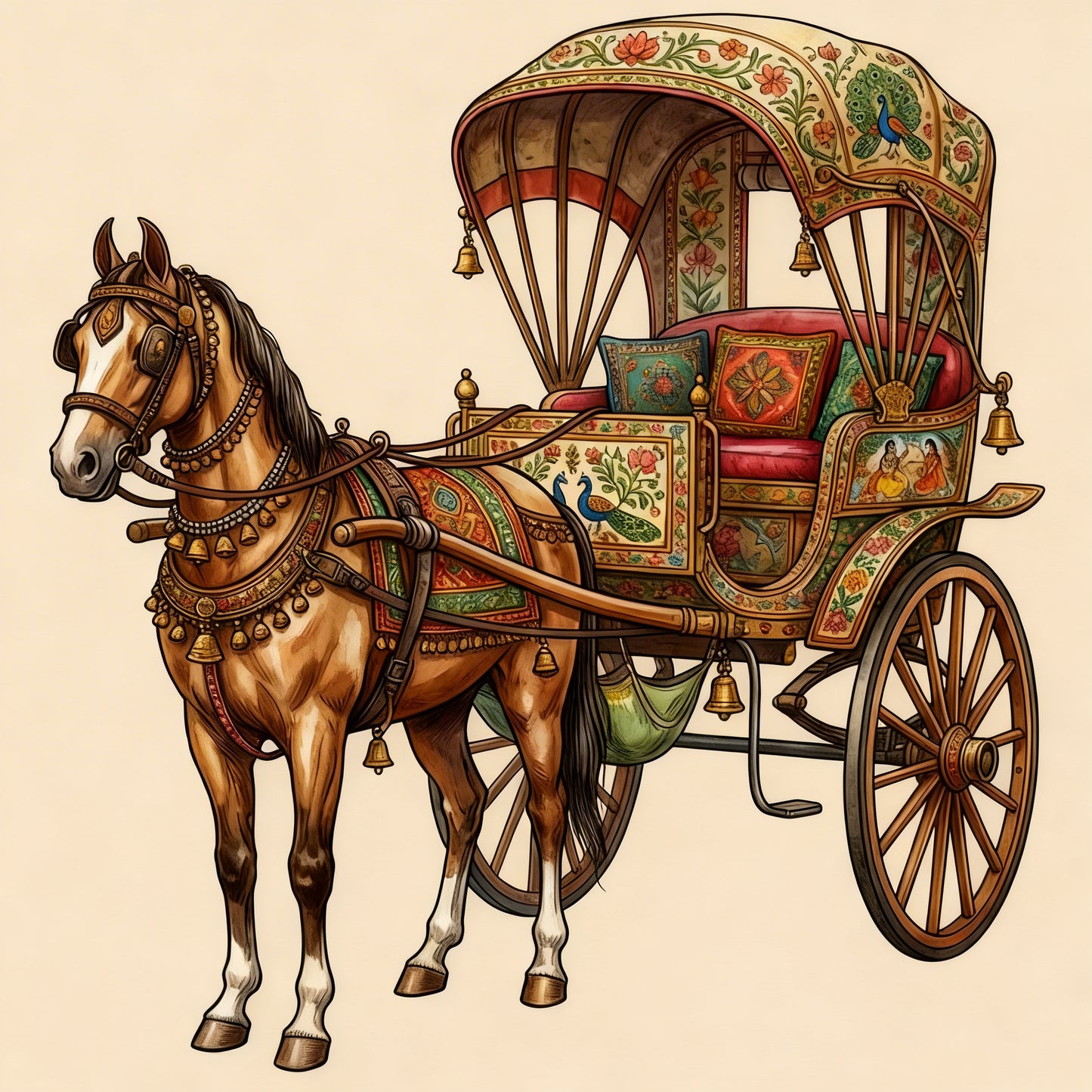 Traditional Rajasthani Horse Carriage-Luxurious-Indian Culture &  Folk Art 3D Textured Wall Art | UV Printed Embossed Canvas Wall Frame for Home Decor,living Room