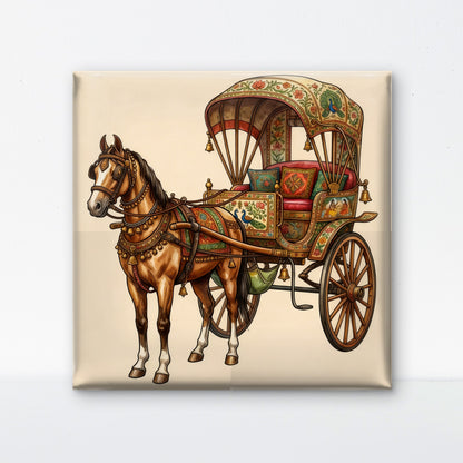 Traditional Rajasthani Horse Carriage-Luxurious-Indian Culture &  Folk Art 3D Textured Wall Art | UV Printed Embossed Canvas Wall Frame for Home Decor,living Room