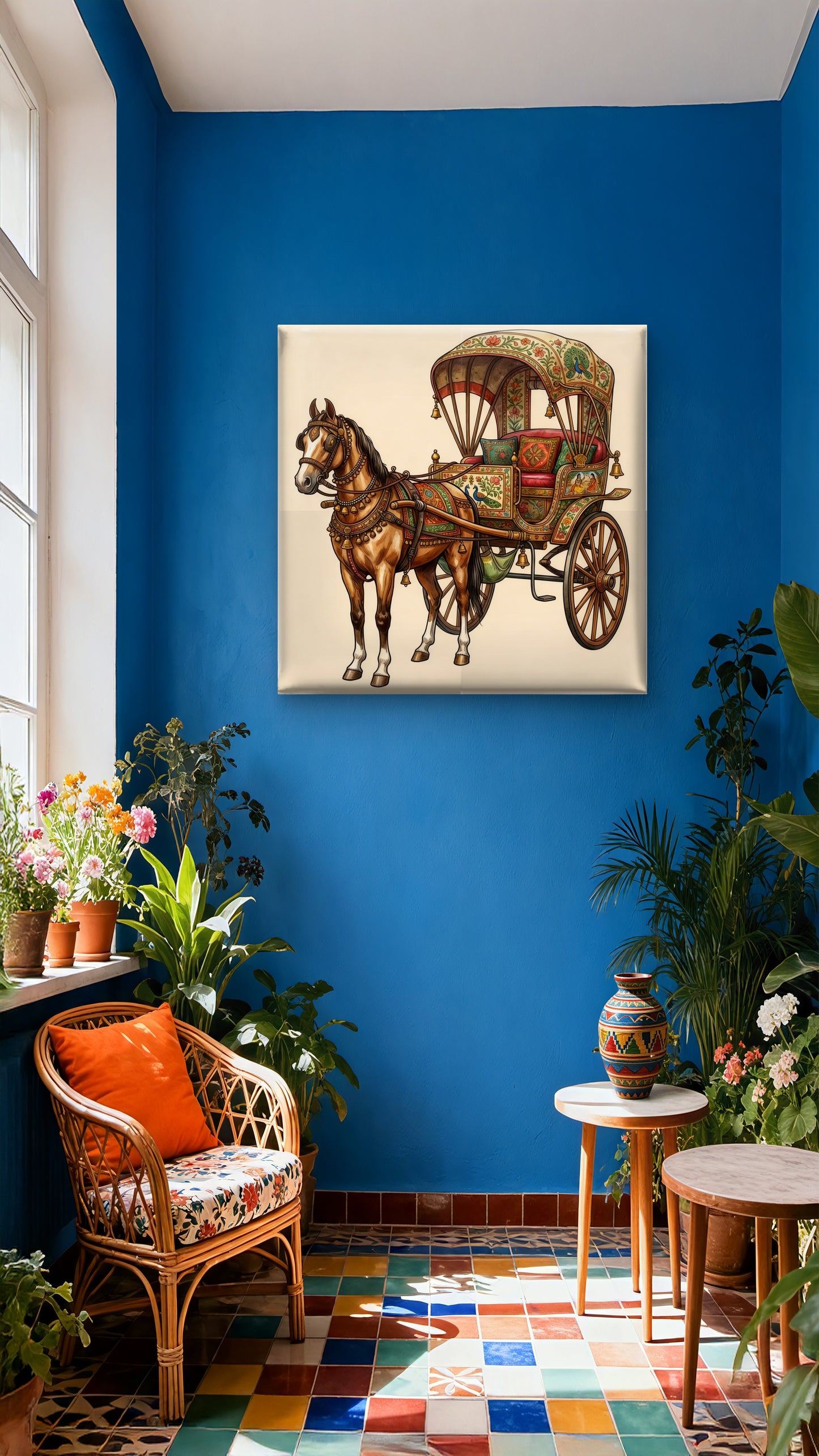 Traditional Rajasthani Horse Carriage-Luxurious-Indian Culture &  Folk Art 3D Textured Wall Art | UV Printed Embossed Canvas Wall Frame for Home Decor,living Room