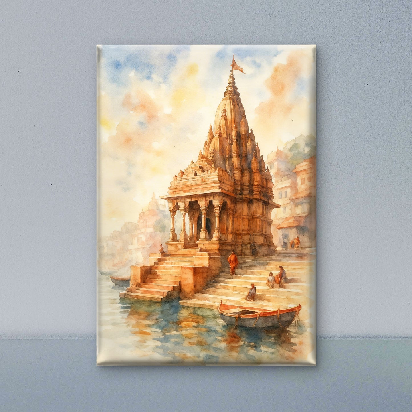 Varanasi temple-Luxurious-Indian Culture &  Folk Art 3D Textured Wall Art | UV Printed Embossed Canvas Wall Frame for Home Decor,living Room
