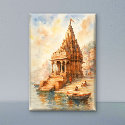 Varanasi temple-Luxurious-Indian Culture &  Folk Art 3D Textured Wall Art | UV Printed Embossed Canvas Wall Frame for Home Decor,living Room
