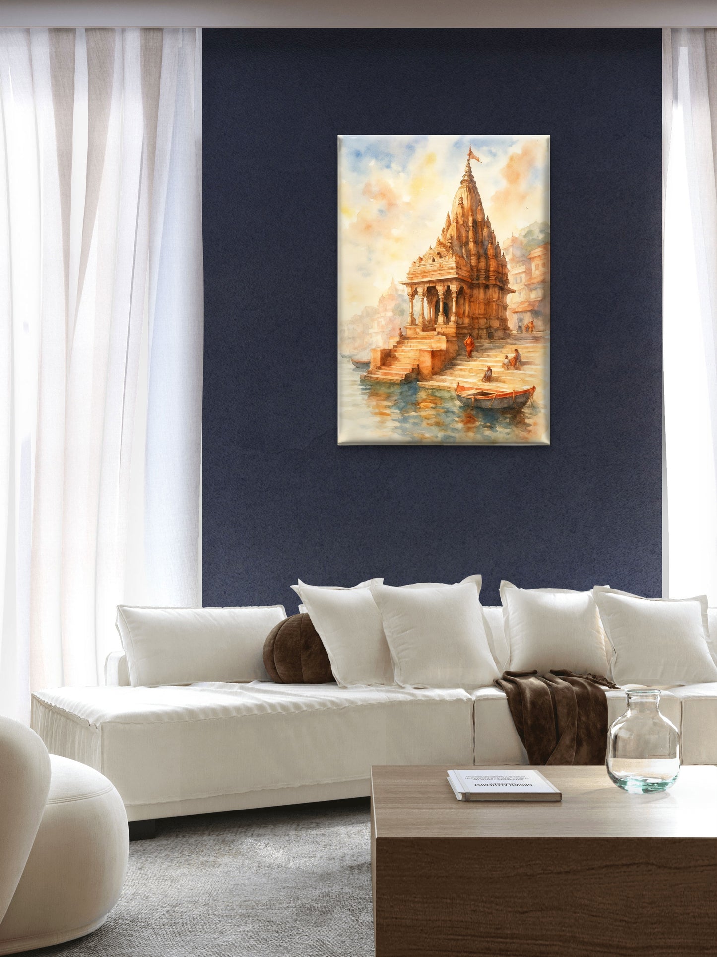 Varanasi temple-Luxurious-Indian Culture &  Folk Art 3D Textured Wall Art | UV Printed Embossed Canvas Wall Frame for Home Decor,living Room