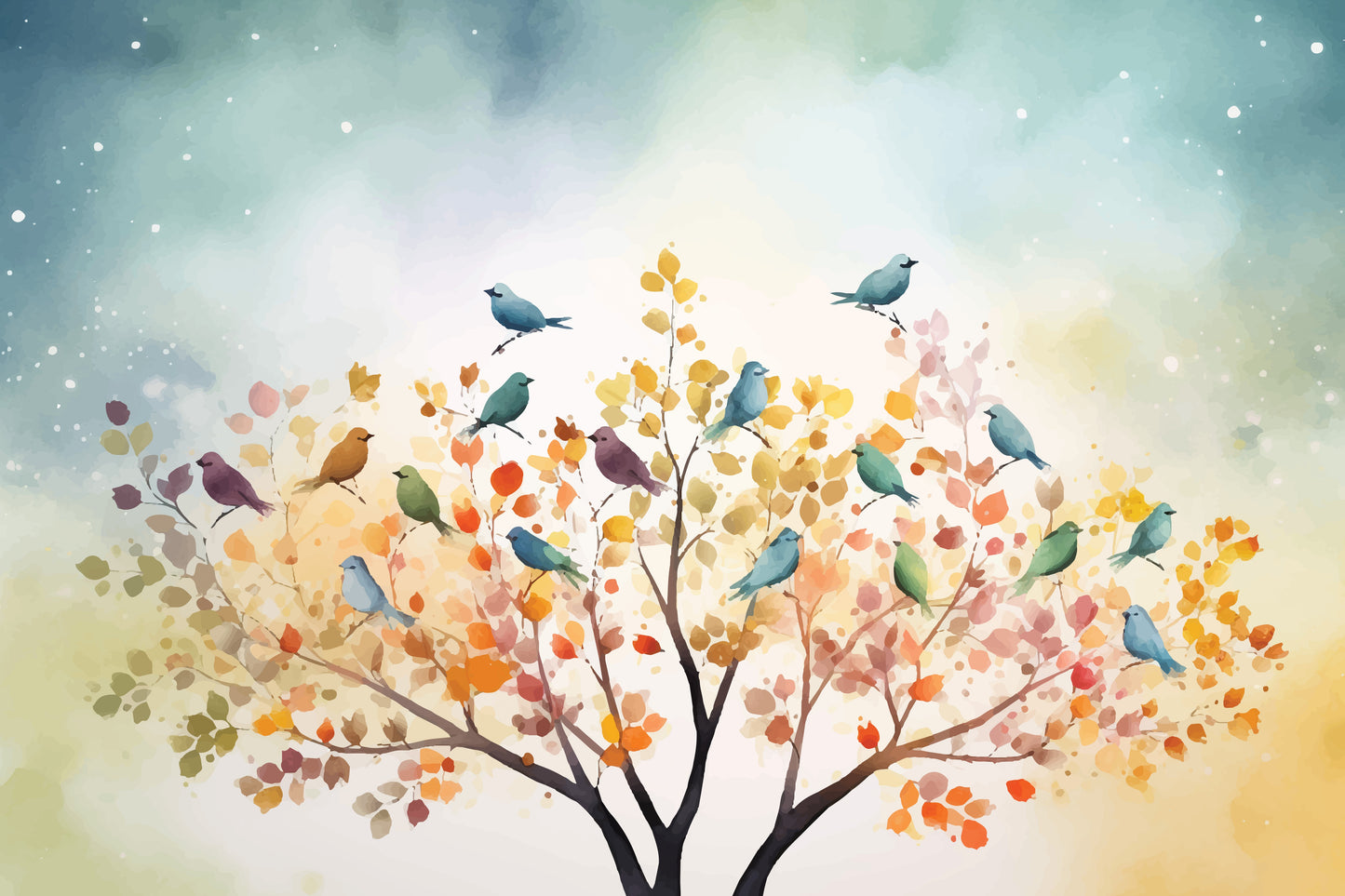 Color leaves Trees With Bird Premium-Floral & Botanical-3D Textured Wall Art | UV Embossed Canvas Wall Frame for home decor and bed room