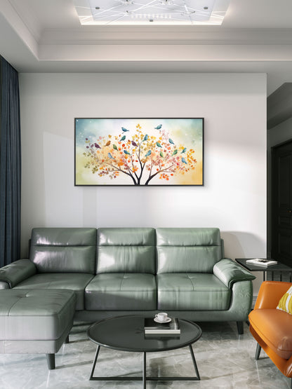 Color leaves Trees With Bird Premium-Floral & Botanical-3D Textured Wall Art | UV Embossed Canvas Wall Frame for home decor and bed room