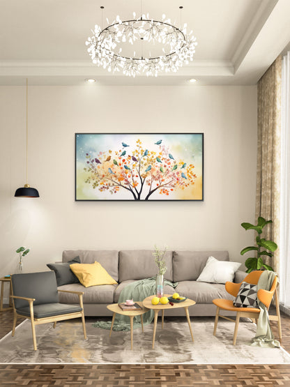 Color leaves Trees With Bird Premium-Floral & Botanical-3D Textured Wall Art | UV Embossed Canvas Wall Frame for home decor and bed room