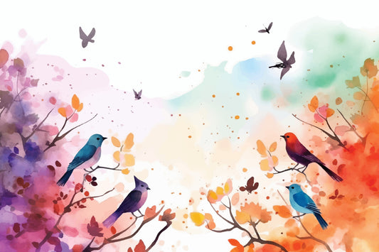 Color leaves Trees With flying Bird Premium-Floral & Botanical-3D Textured Wall Art | UV Embossed Canvas Wall Frame for home decor and bed room