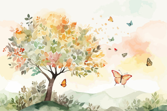 Color leaves Trees With flying Butterfly Premium-Floral & Botanical-3D Textured Wall Art | UV Embossed Canvas Wall Frame for home decor and bed room
