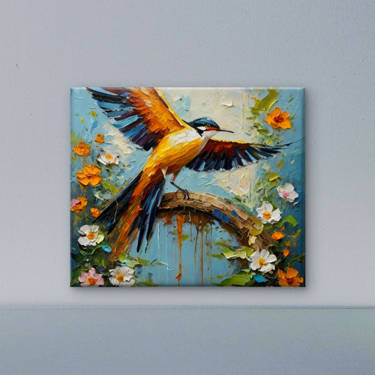 Vibrant Bird on a Flowering Branch-Luxurious-Wildlife & Animals-3D Textured Wall Art | UV Embossed Canvas Wall Frame for Home decor