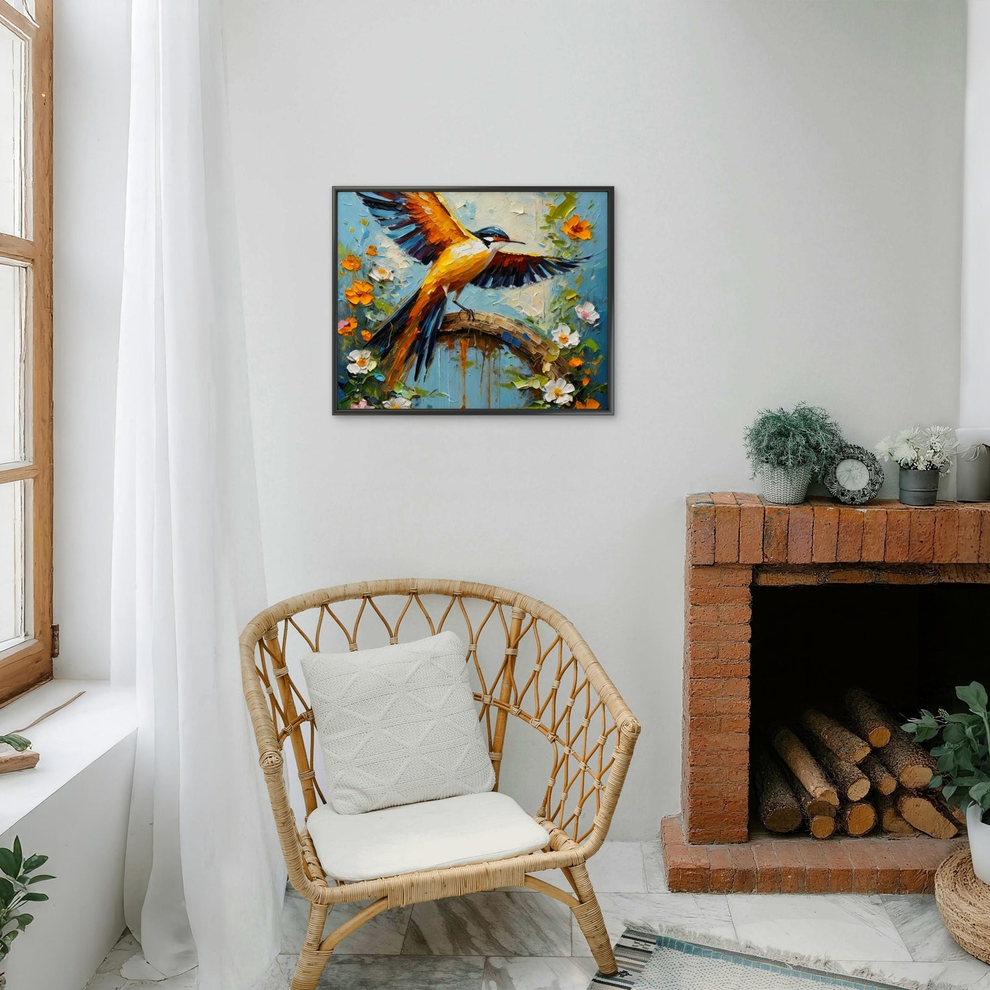 Vibrant Bird on a Flowering Branch-Luxurious-Wildlife & Animals-3D Textured Wall Art | UV Embossed Canvas Wall Frame for Home decor