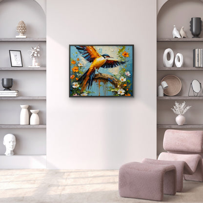 Vibrant Bird on a Flowering Branch-Luxurious-Wildlife & Animals-3D Textured Wall Art | UV Embossed Canvas Wall Frame for Home decor
