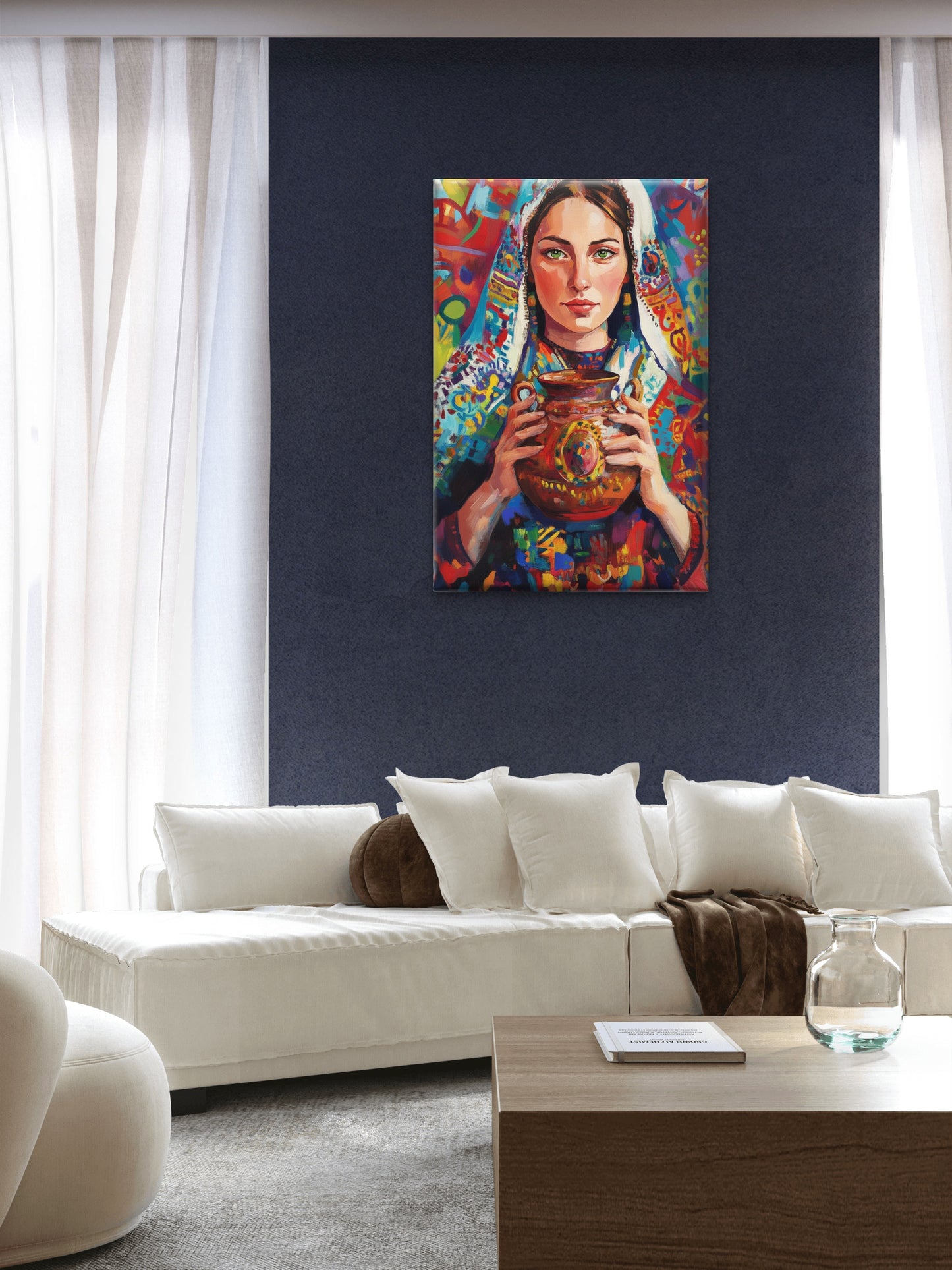 Vibrant Ethnic Woman Portrait-Luxurious-Indian Culture &  Folk Art 3D Textured Wall Art | UV Printed Embossed Canvas Wall Frame for Home Decor,living Room