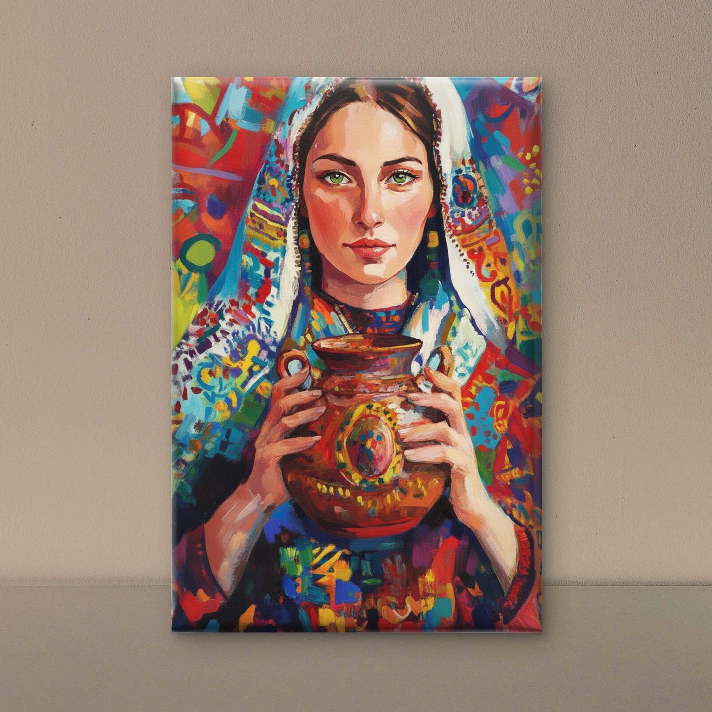 Vibrant Ethnic Woman Portrait-Luxurious-Indian Culture &  Folk Art 3D Textured Wall Art | UV Printed Embossed Canvas Wall Frame for Home Decor,living Room