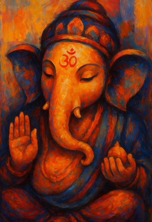 Vibrant Lord Ganesha-Luxurious-Spiritual & Mindful 3D Textured Wall Art | UV Printed Embossed Canvas Wall Frame for Prayer room ,Meditation Space