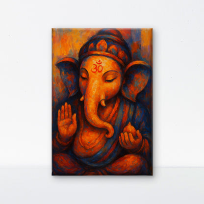 Vibrant Lord Ganesha-Luxurious-Spiritual & Mindful 3D Textured Wall Art | UV Printed Embossed Canvas Wall Frame for Prayer room ,Meditation Space