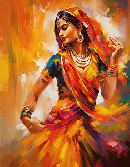 Vibrant_Impressionist_Woman-Luxurious-Indian Culture &  Folk Art 3D Textured Wall Art | UV Printed Embossed Canvas Wall Frame for Home Decor,living Room