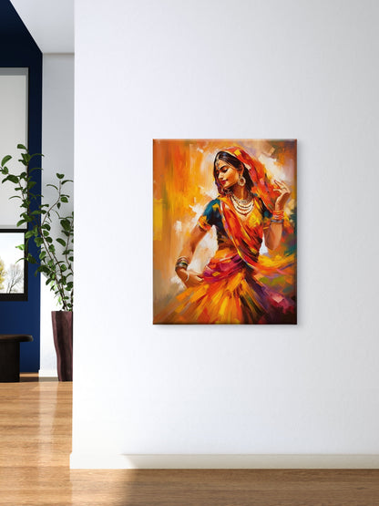 Vibrant_Impressionist_Woman-Luxurious-Indian Culture &  Folk Art 3D Textured Wall Art | UV Printed Embossed Canvas Wall Frame for Home Decor,living Room